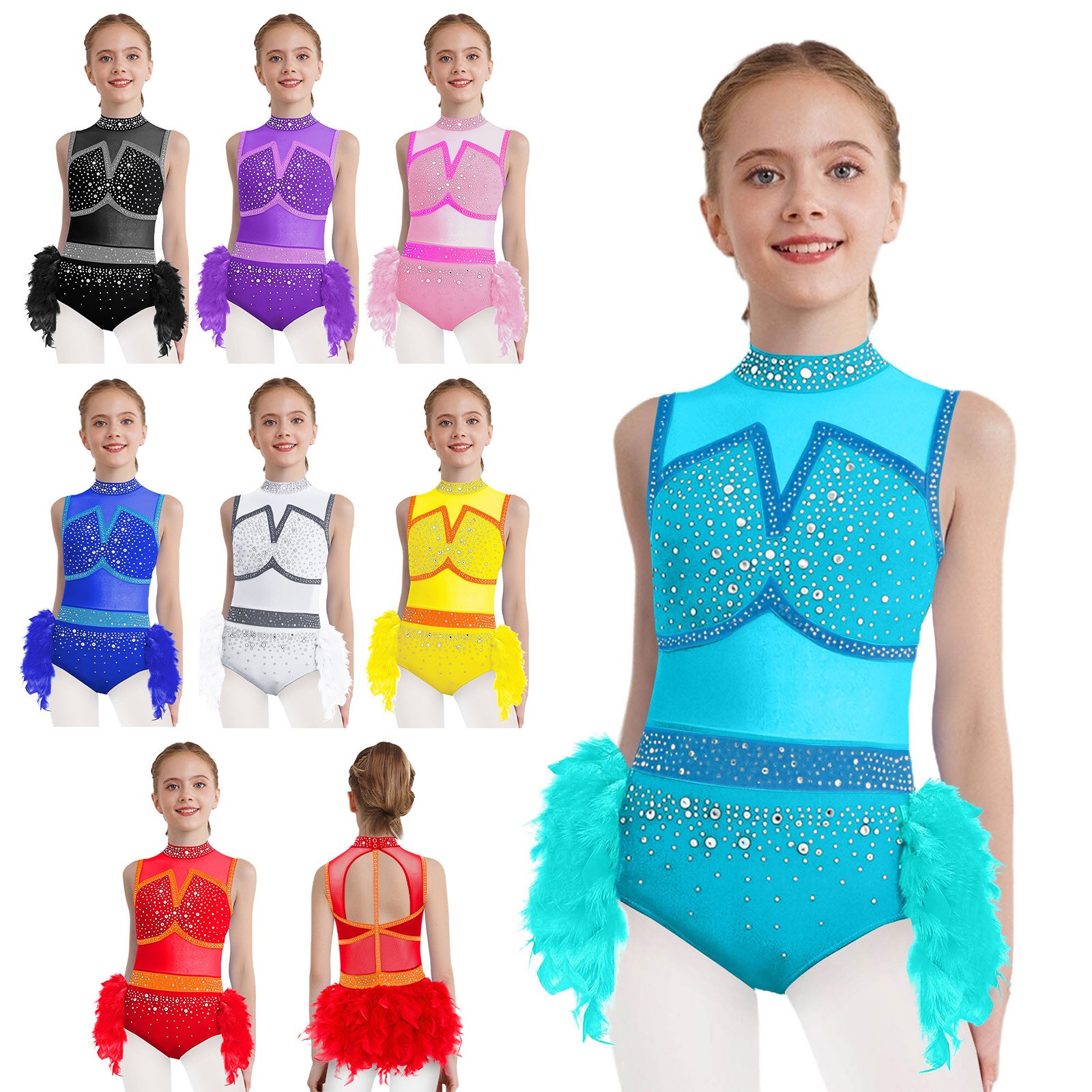 US Kids Girls Dance Leotard Shiny Rhinestones Sleeveless Jazz Latin Bodysuit
