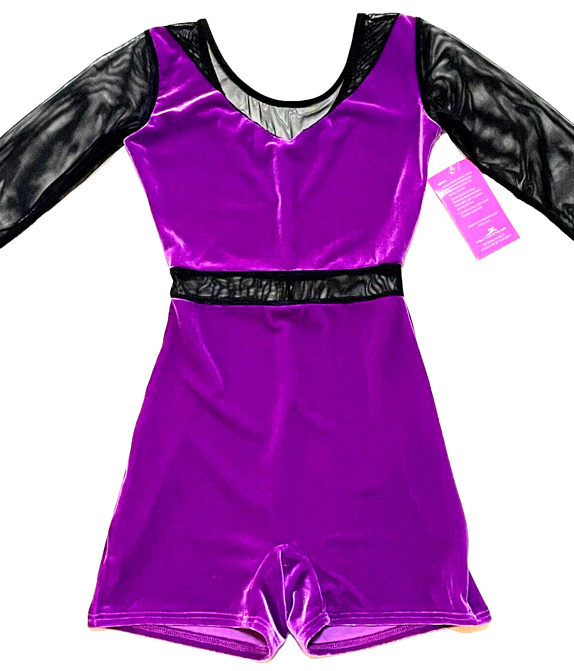 Motionwear Velvet Biketard Bodysuit Unitard Mesh LS Competition Duet New Women S