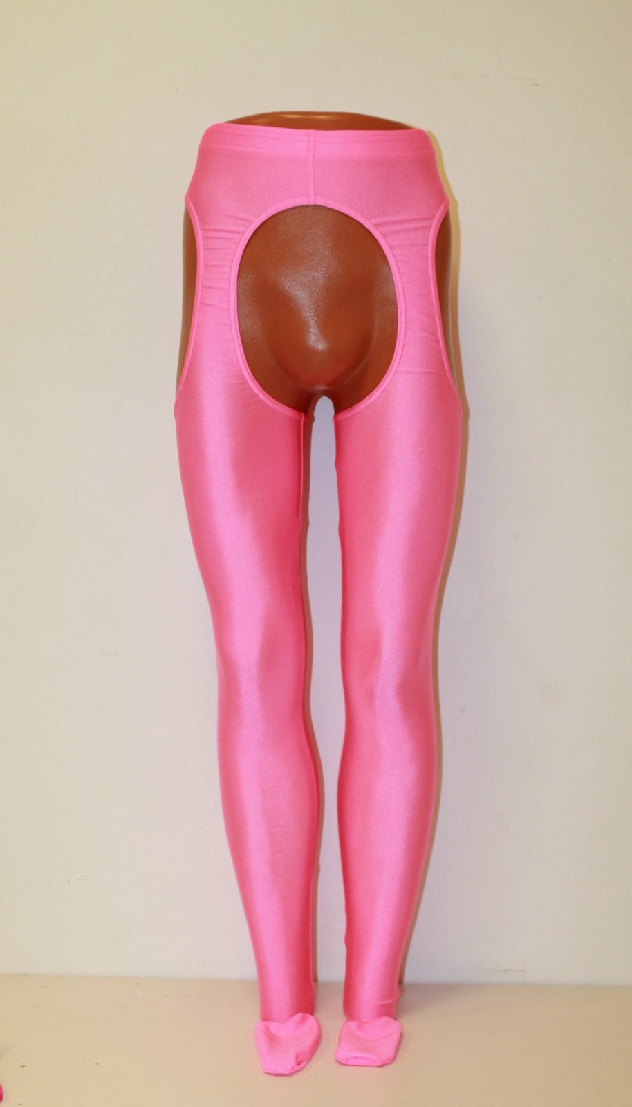 Men Leggings 507-56 Closed Foot Hole Thighs Hole Crotch Hot Pink Spandex Size M