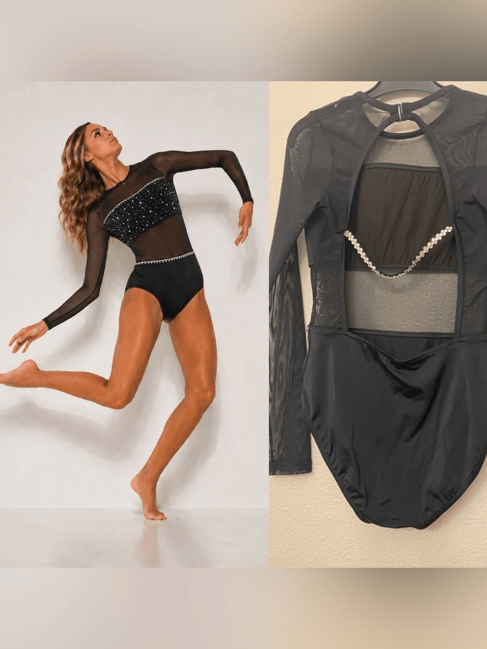 WEISSMAN Balera Dance black illusion Leotard custom solo 16645 MA adult