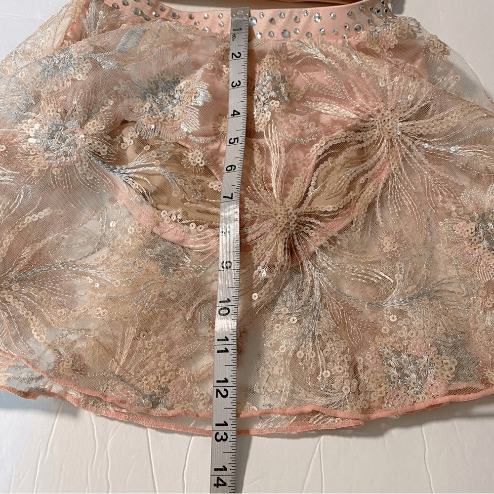 Solo glamorous dance costume leotard 2 piece pink embroidered lace rhinestone LC