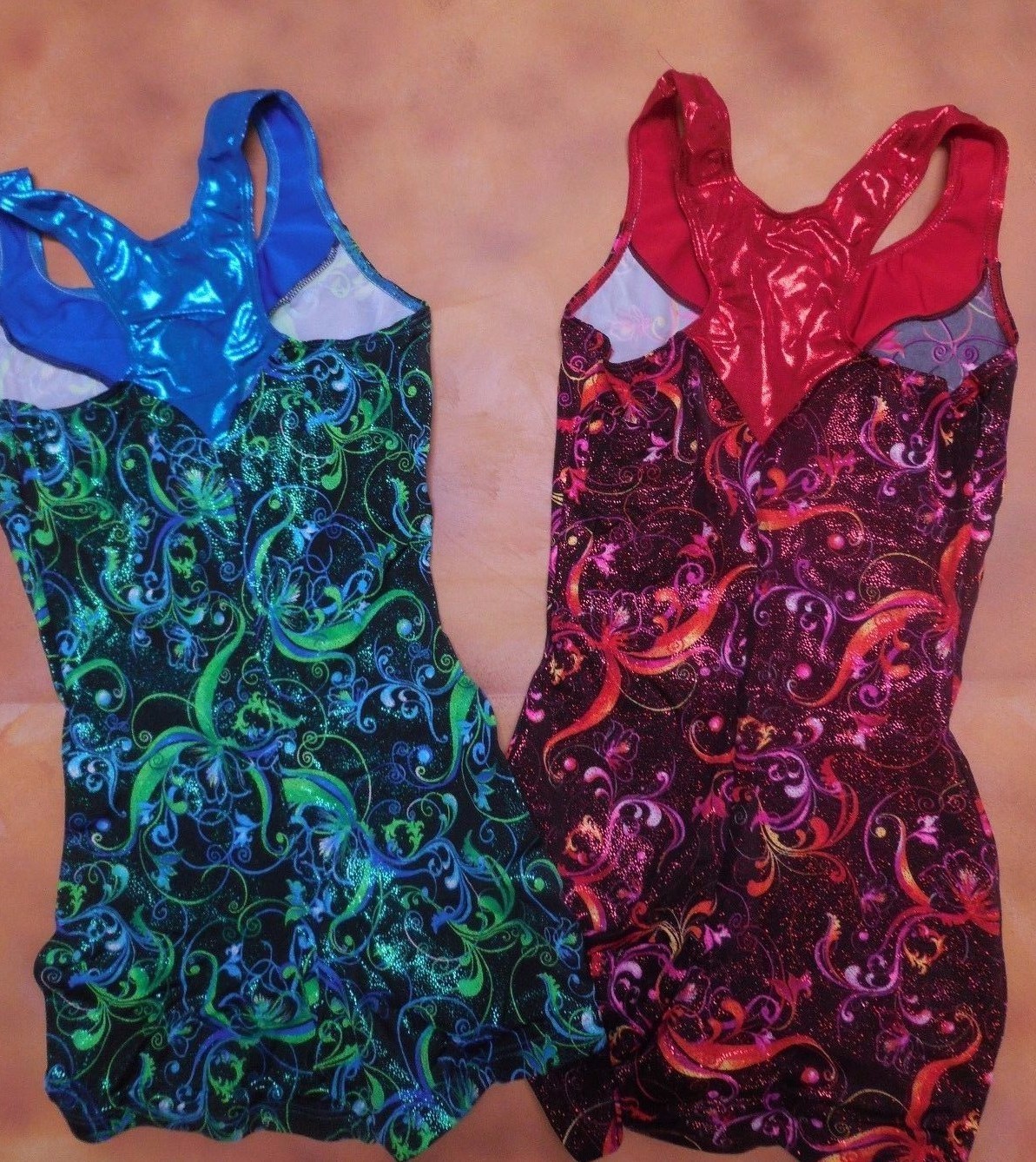 Red or Turquoise Foiled Racerback Shorty unitard Dance costume over 10 available
