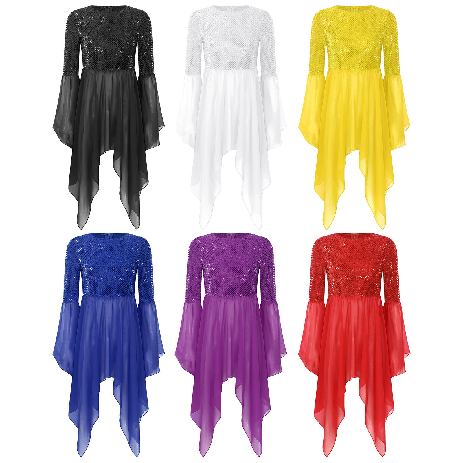 US Women’s Praise Lyrical Dancewear Asymmetrical Liturgical Worship Dress Tunics