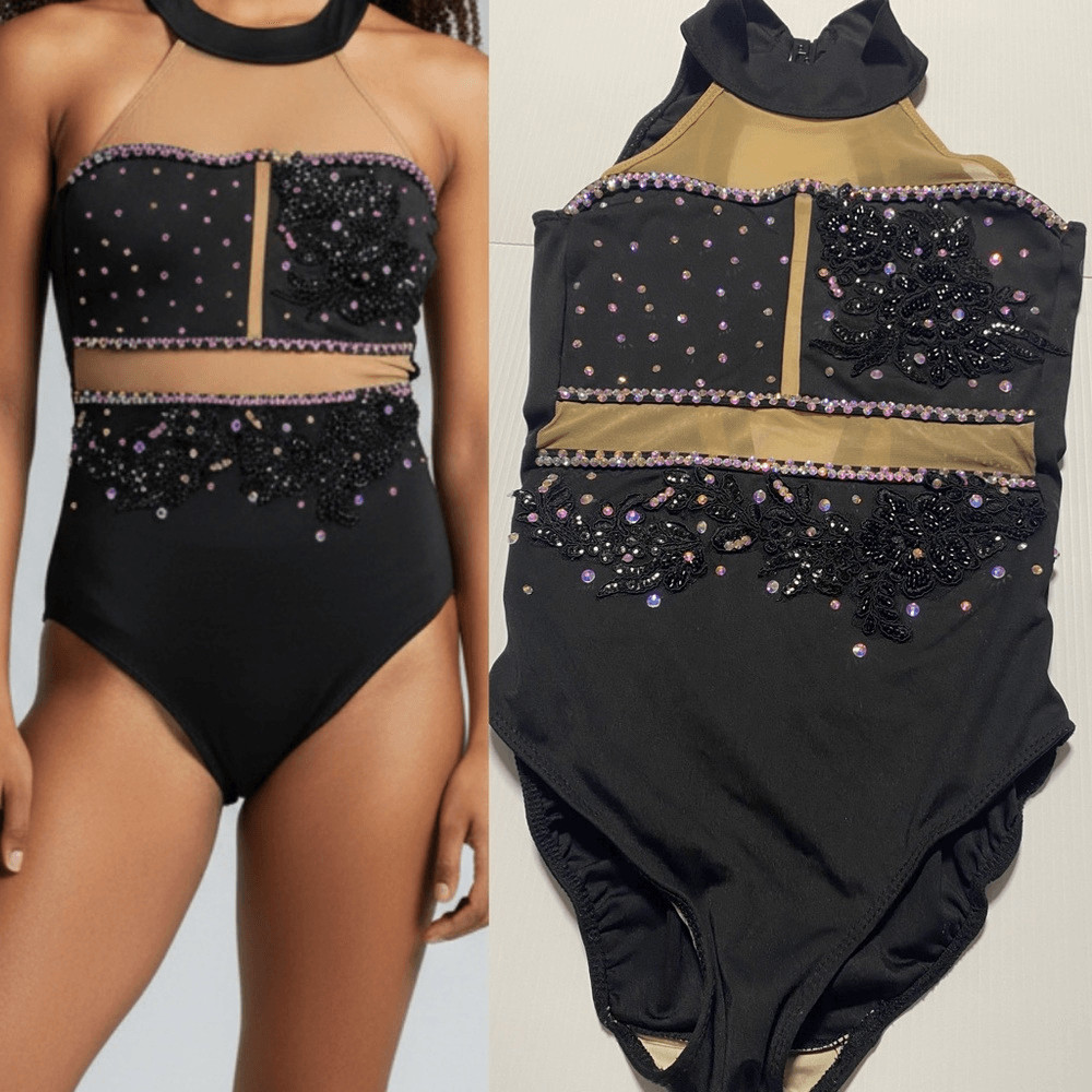 Five 5 Dance costume solo custom black leotard acro PA petite Small adult