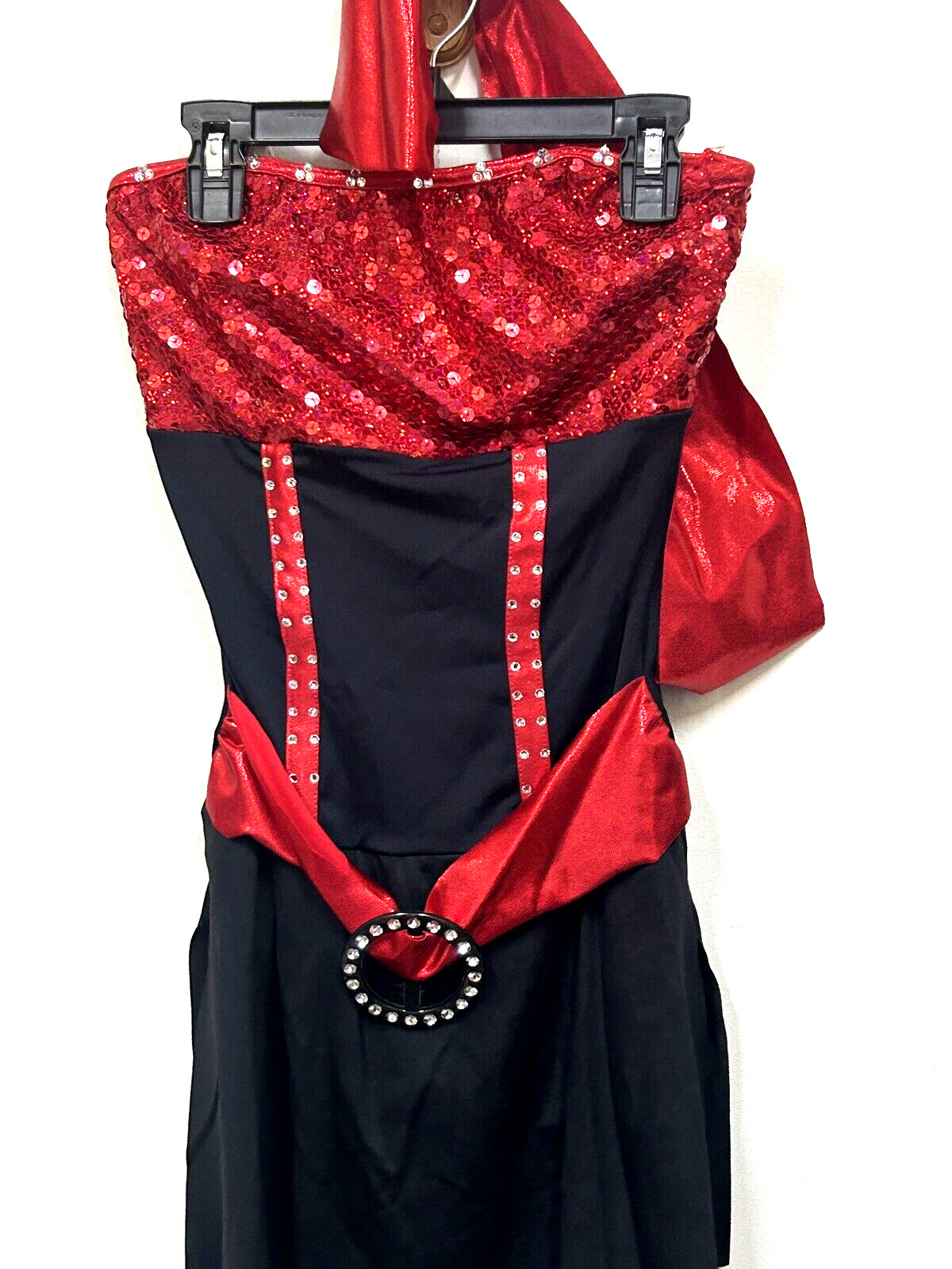 Weissman’s Dance Red Glitter & Black Dance Leotard Halter Dress Size SM Adult