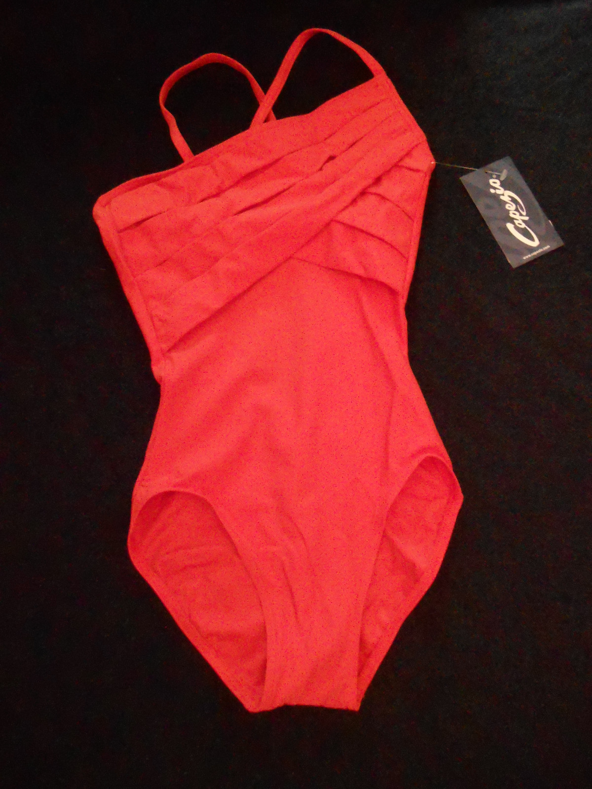 NWT GEOMETRIC STRAP CAMSOLE LEOTARD PLEATED MANDARIN ORANGE Capezio S# 10191