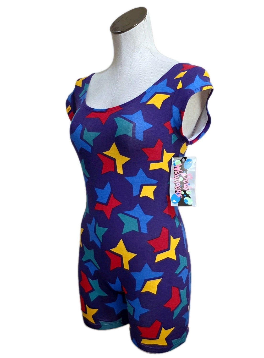 Body Wrappers VTG Rainbow Stars Strappy Keyhole Cotton Biketard CXL/ Adult XS