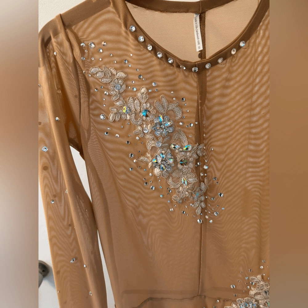 Eleve custom solo dance costume nude tan mesh overdress lyrical contemporary SA