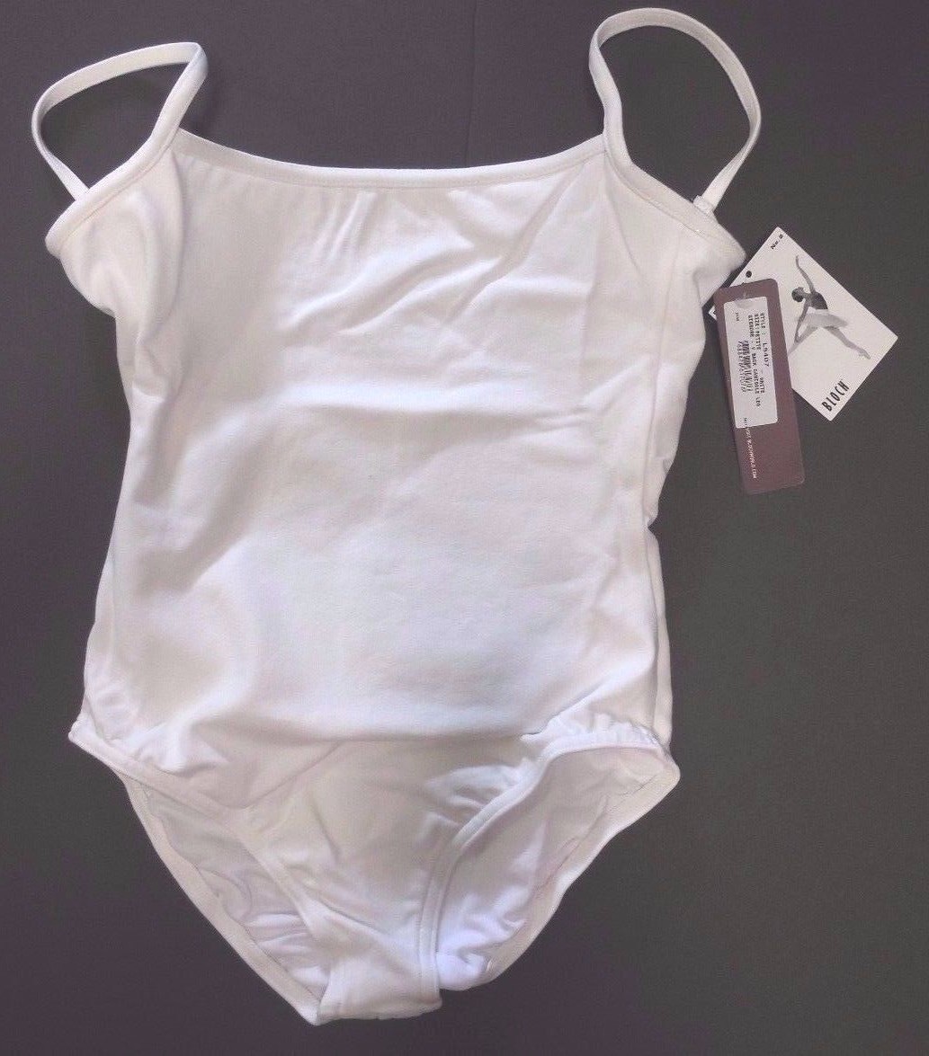 NWT Bloch camisole leotard White V back Cotton Spandex ShelfLined Ladies Petite