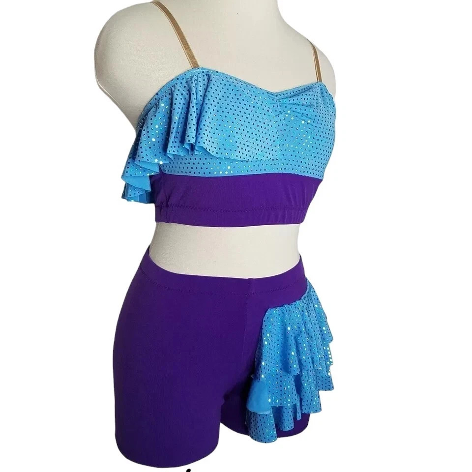 Lot of 17 Amazed Mixed Child & Adult Sz Dance Costume Crop Top & Ruffled Shorts