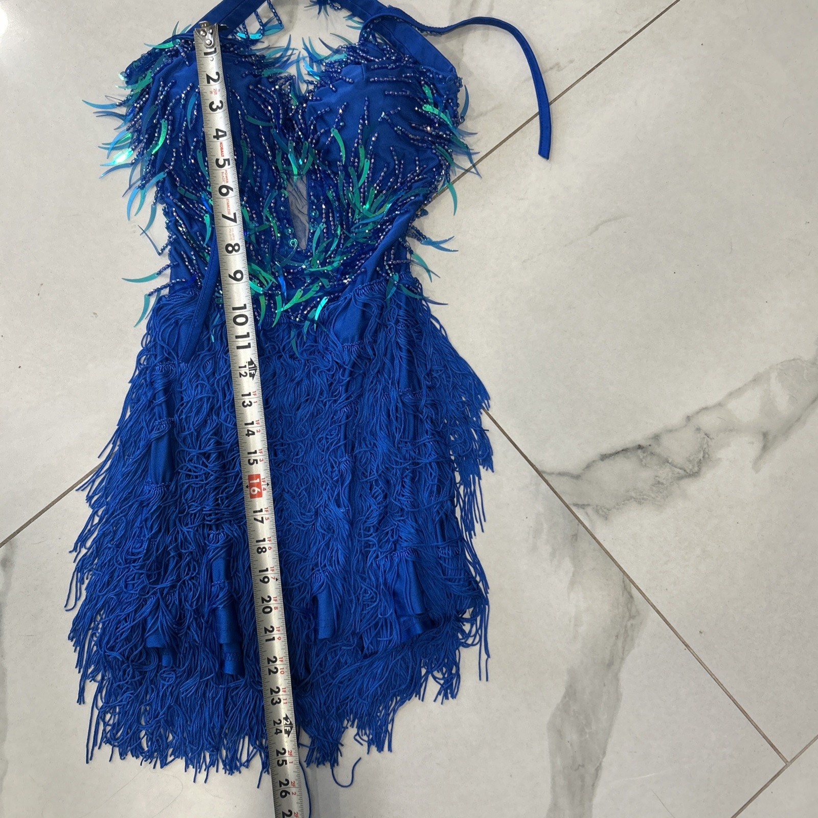 Glamour Costumes Dance Costume Beaded Blue ballroom Size SA Adult Sexy Glitter