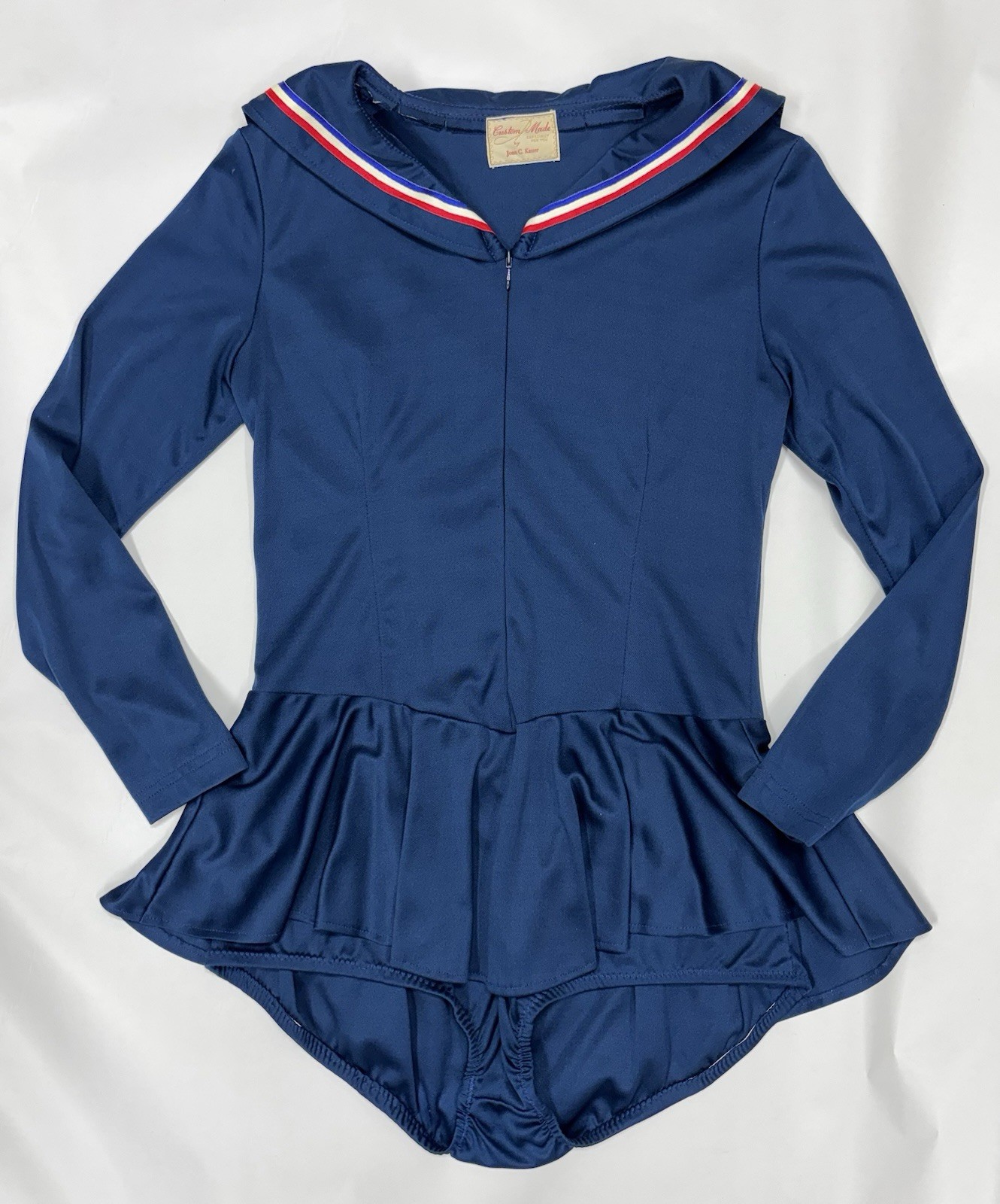 Vintage Blue Sailor Ice Skating Unitard Leotard Polyester Hand-made Small(?)