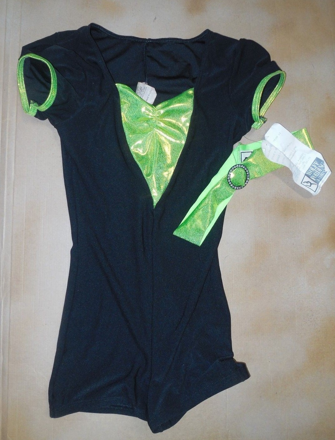 Black Cap Sleeve Jazz Shorty Unitard Hot Lime Dance Costume Small Adult