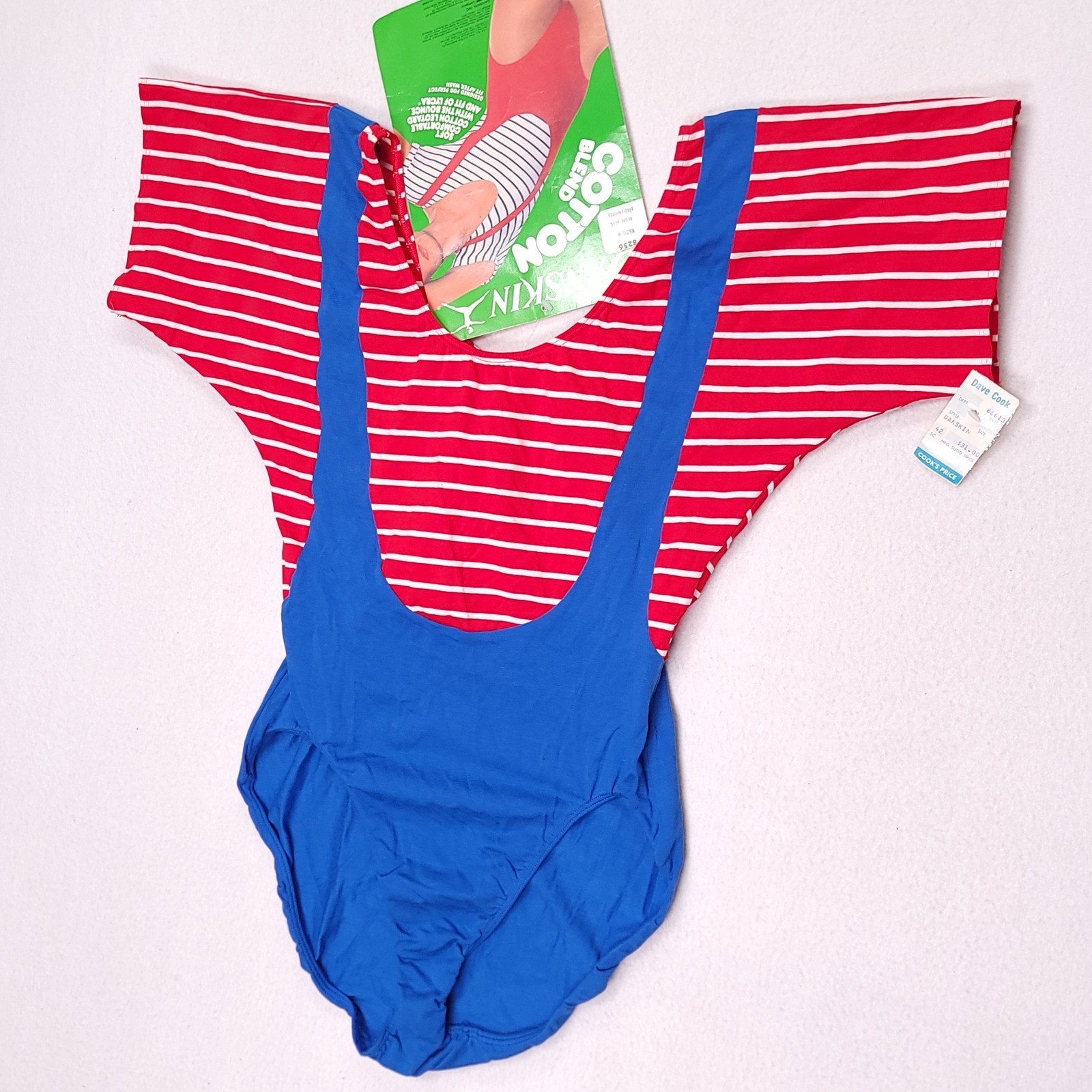 Vintage Danskin Leotard Regal Blue Red White Striped Womens Medium NWT