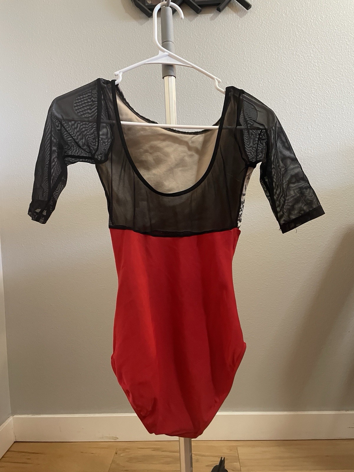 Custom Black, Red, And Patterned Eleve Mesh 1/2 Sleeve Leotard