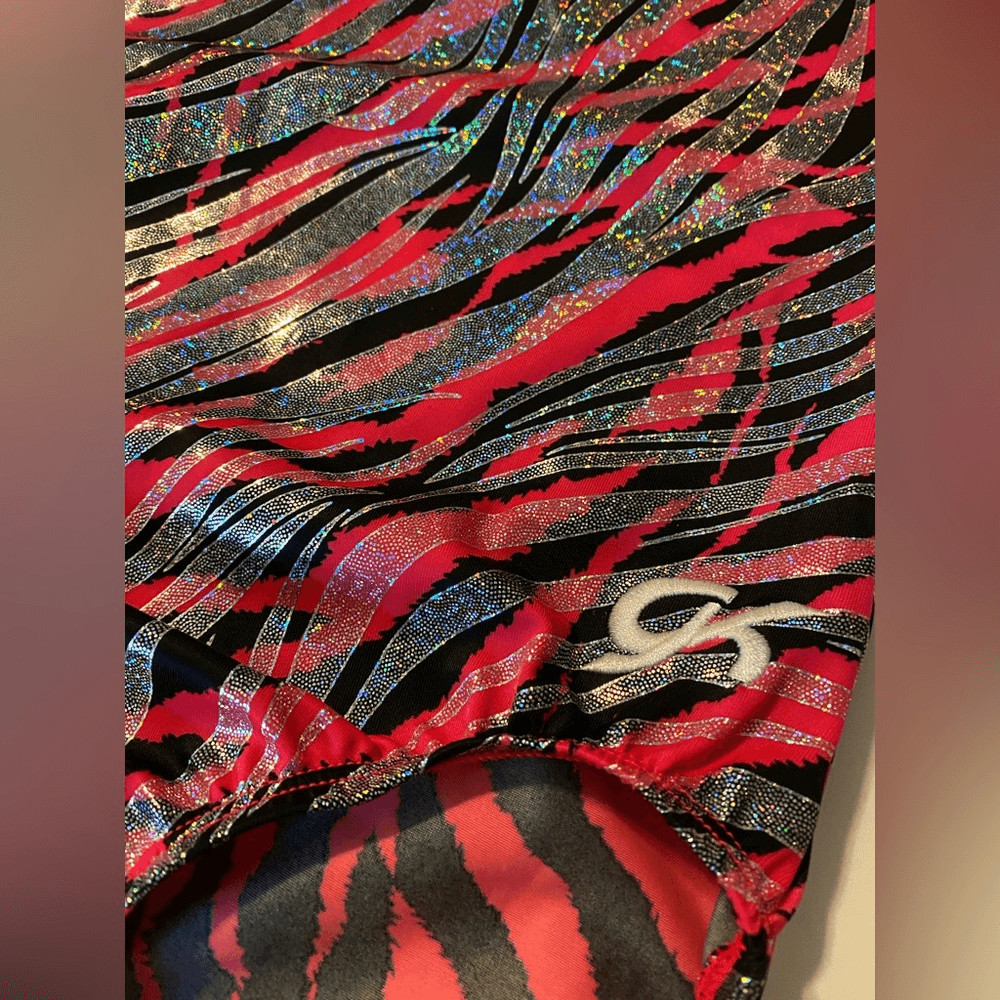 GK elite gymnastics tank practice Leotard Hot pink zebra foil print Adult -AS