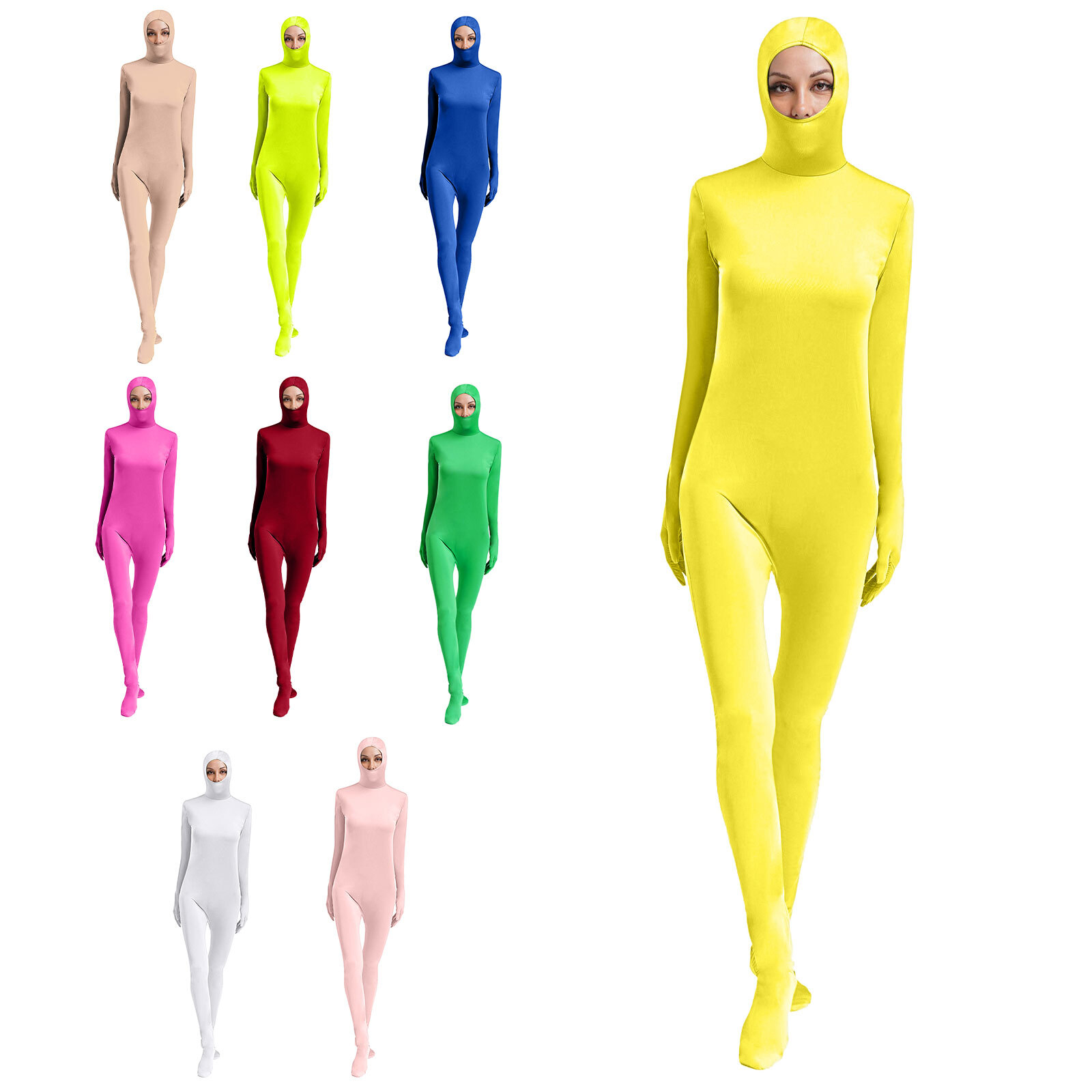 Unisex Women Men Leotard Party Bodysuit Bodycon Jumpsuit Stretch Hooded Suit