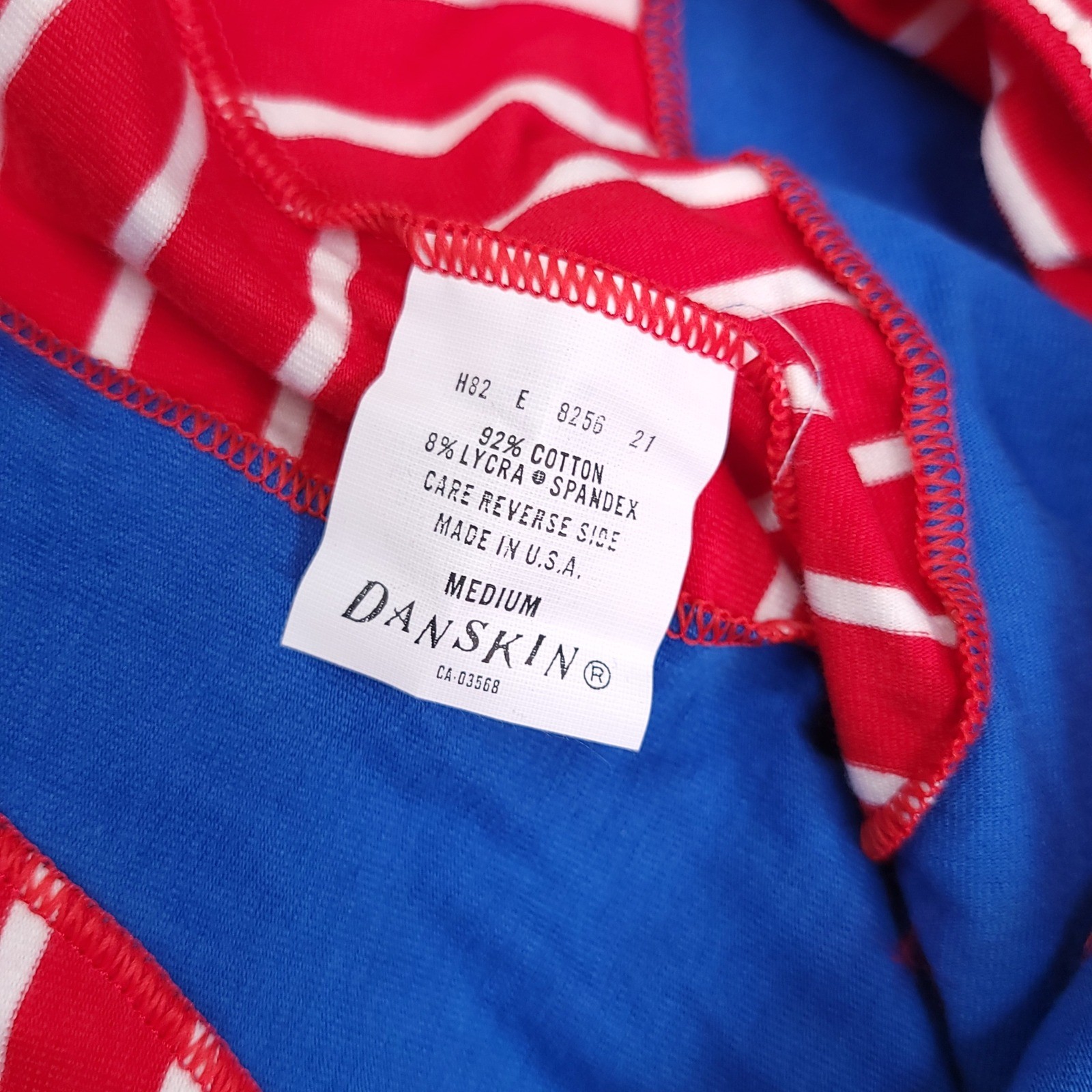 Vintage Danskin Leotard Regal Blue Red White Striped Womens Medium NWT
