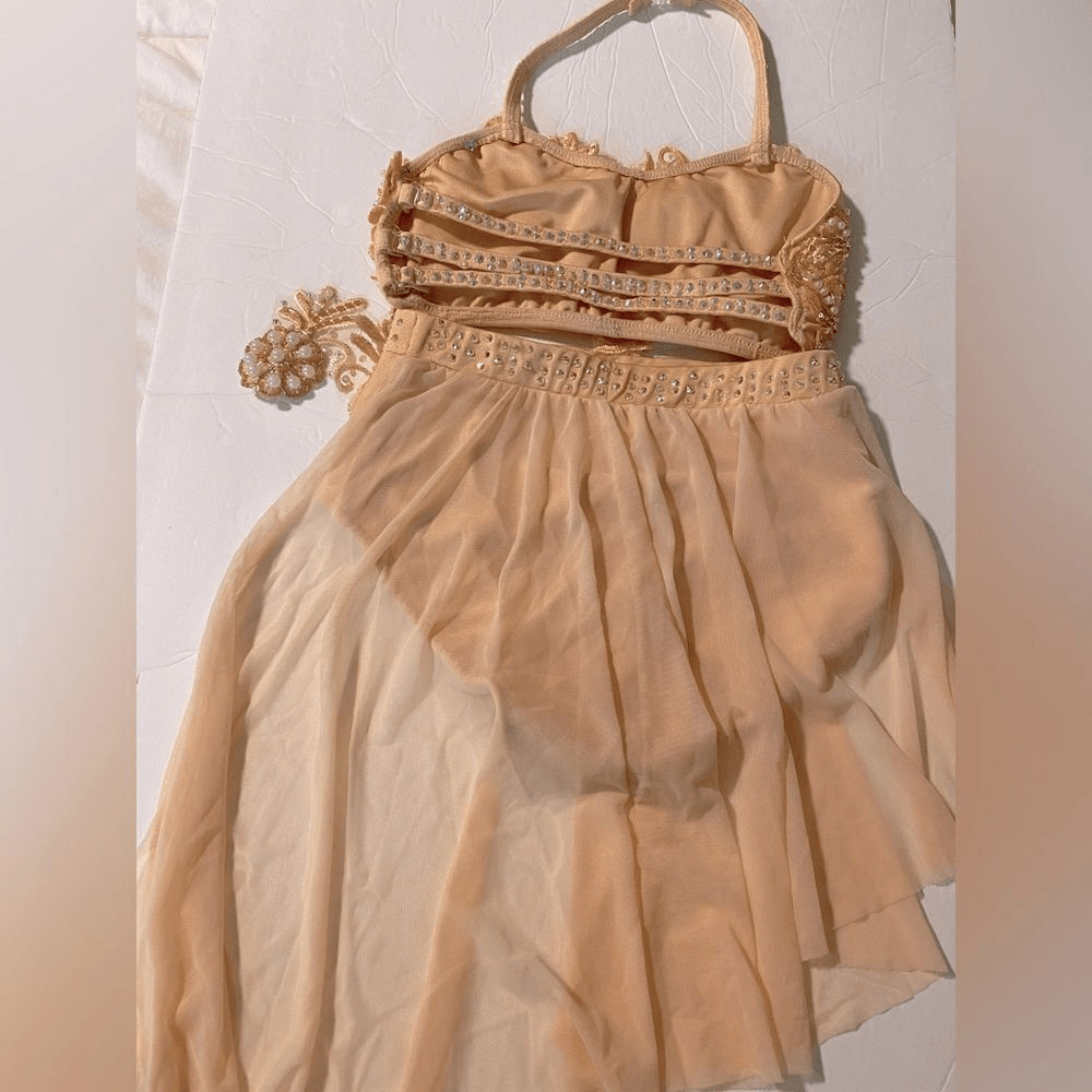 Glamour Dance Costume peach Champagne 2 Piece Pearl Lyrical Contemporary XLC SA