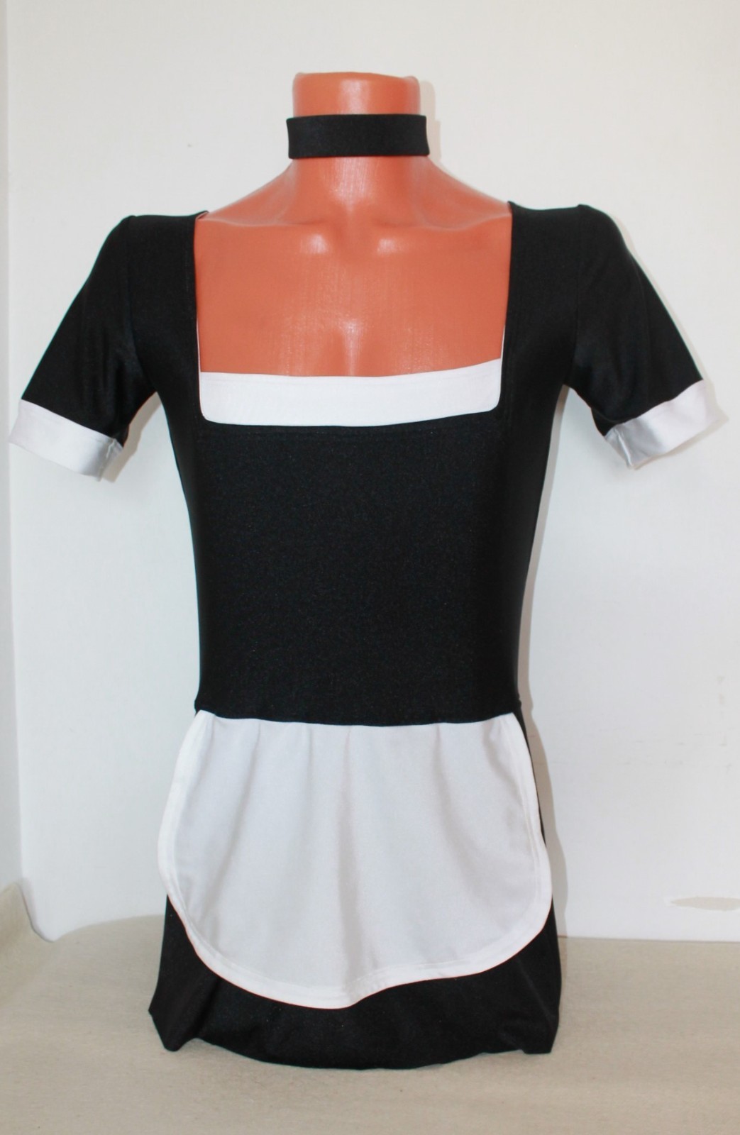 Set Men Costume 700-10 French Maid Dress White and Black Spandex Size S