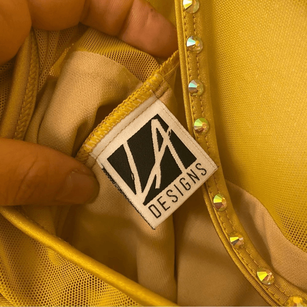 LA dance designs dance custom gold yellow costume embellished rhinestone adult M
