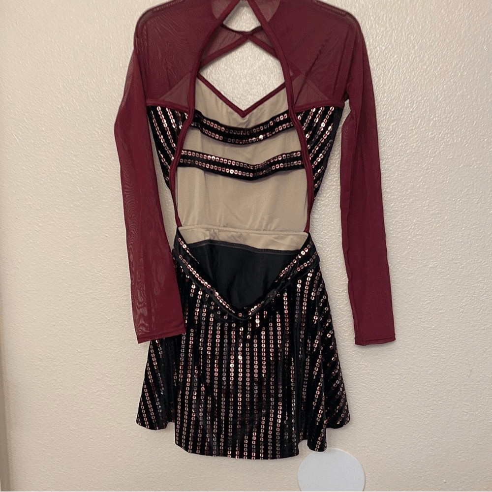 Weissman Elite dance costume burgundy red velvet Need You Tonight D11810 MA