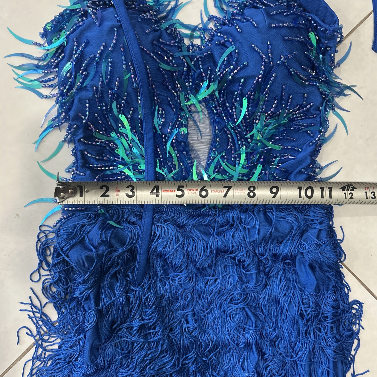 Glamour Costumes Dance Costume Beaded Blue ballroom Size SA Adult Sexy Glitter