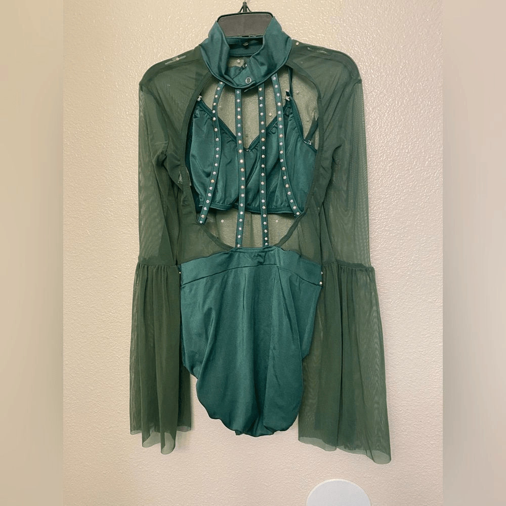 Kelle Dance competition costume solo green mesh lyrical contemporary MA adult