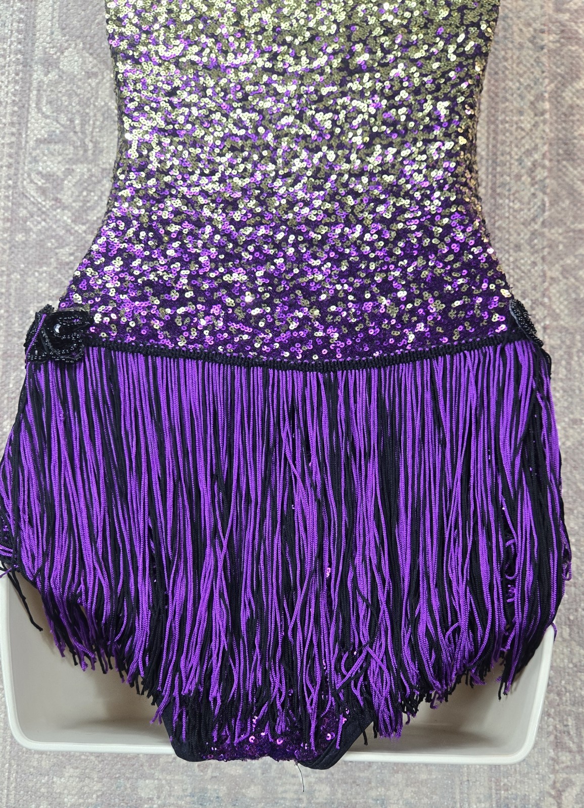 WEISSMAN Women’s SA (4/6) Purple Gold Black SEQUINS Dance Costume Tassels EUC