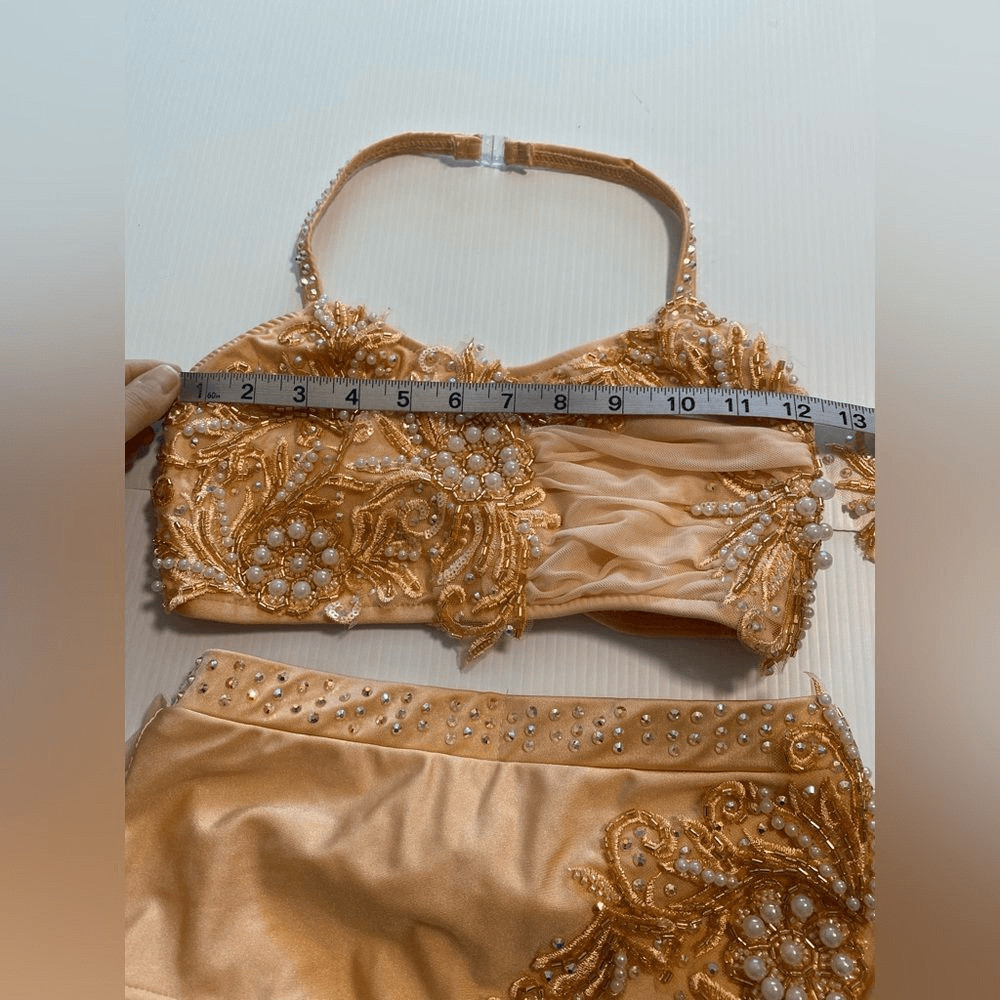 Glamour Dance Costume peach Champagne 2 Piece Pearl Lyrical Contemporary XLC SA