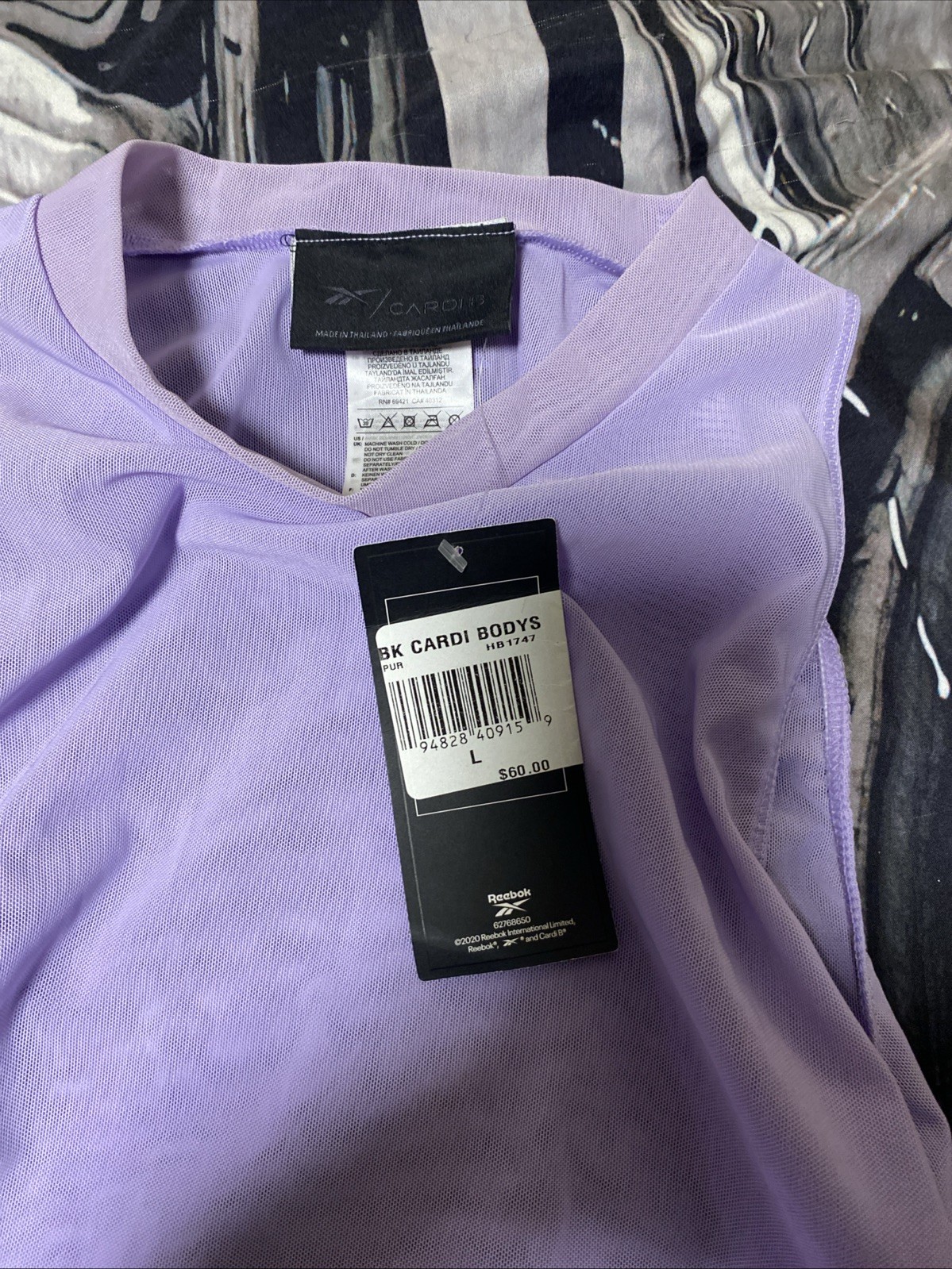 Reebok Women’s Cardi B Leotard Bodysuit 2-in-1, Size L, Purple