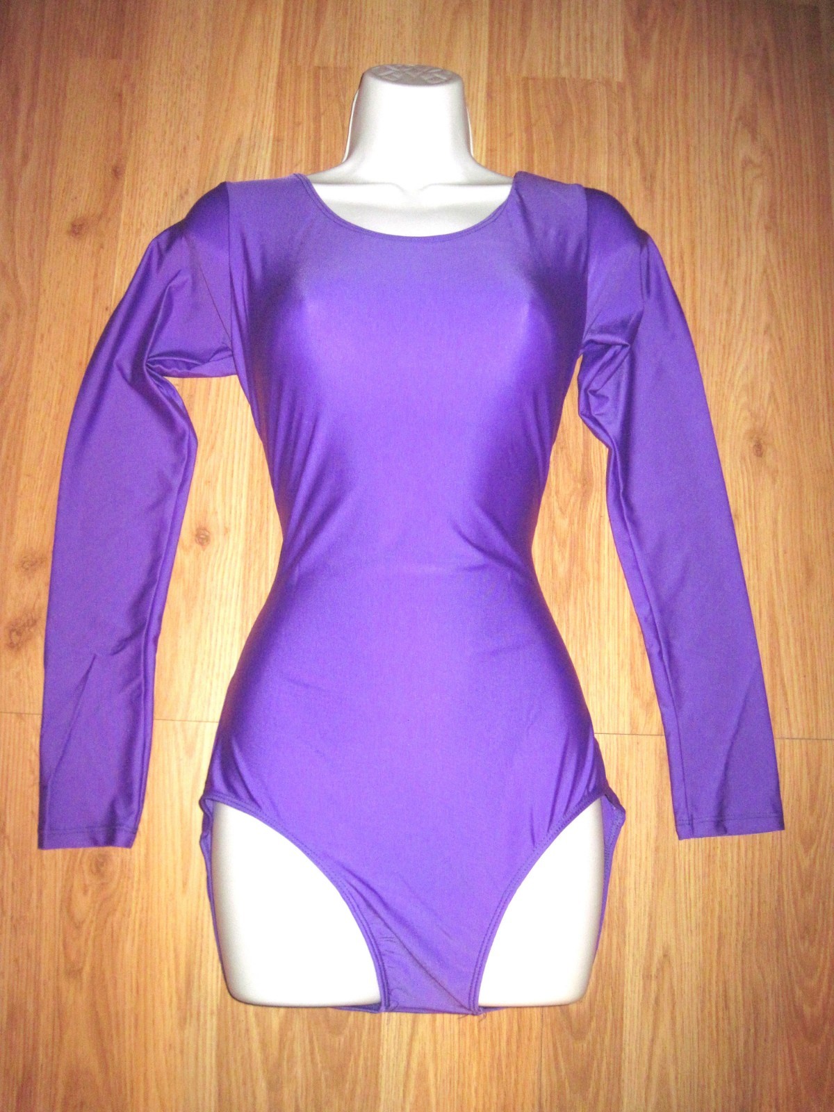 Plus Size Shiny Purple Shelf Lined Spandex Long Sleeve Scoop Leotard Sz 1XL NWT