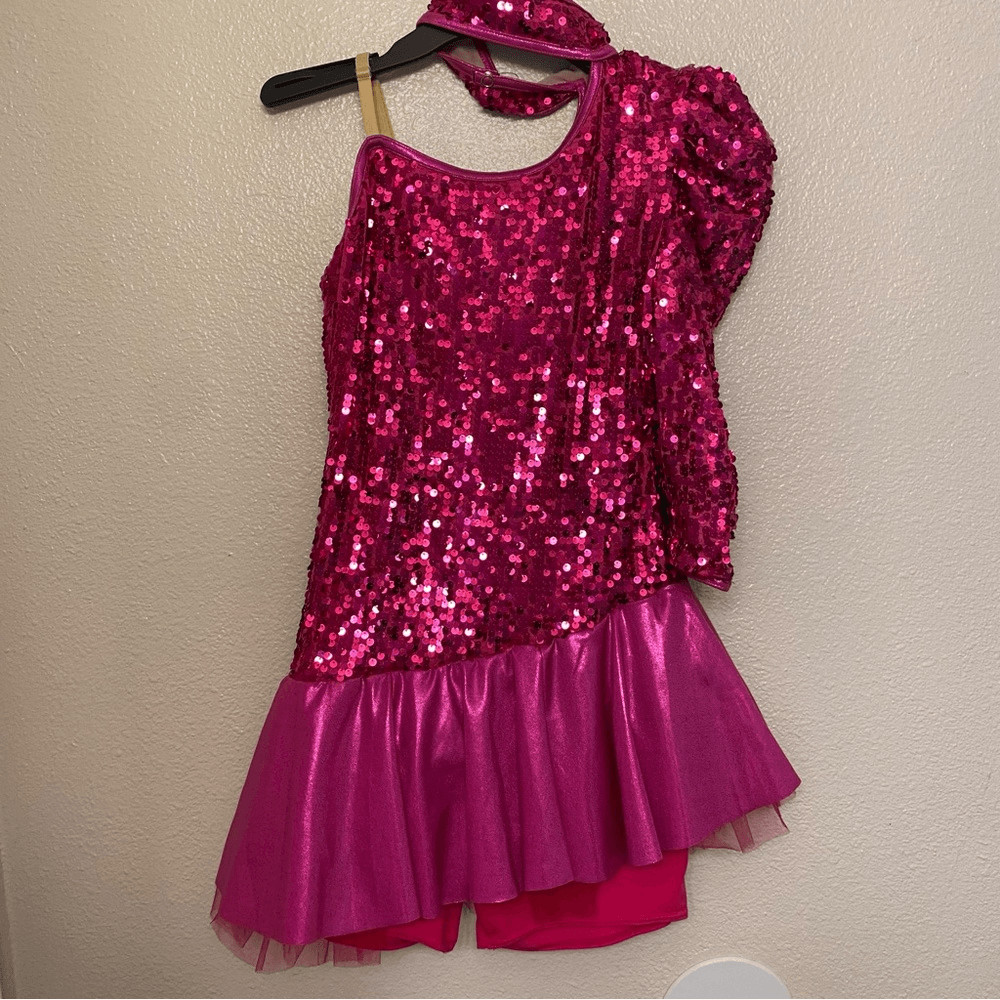 WEISSMAN Dance Costume hot pink sequin one sleeve CALL ME MAYBE 9243 SA adult