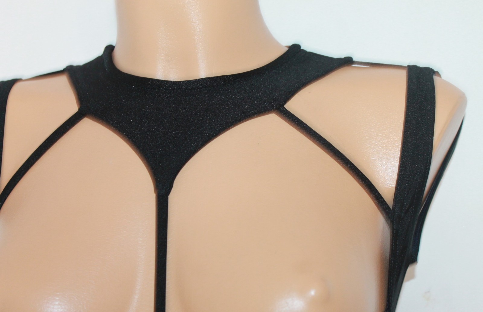 Women Thong One-piece Leotard 210-07 „Web“ and Mitts Black Spandex Size S