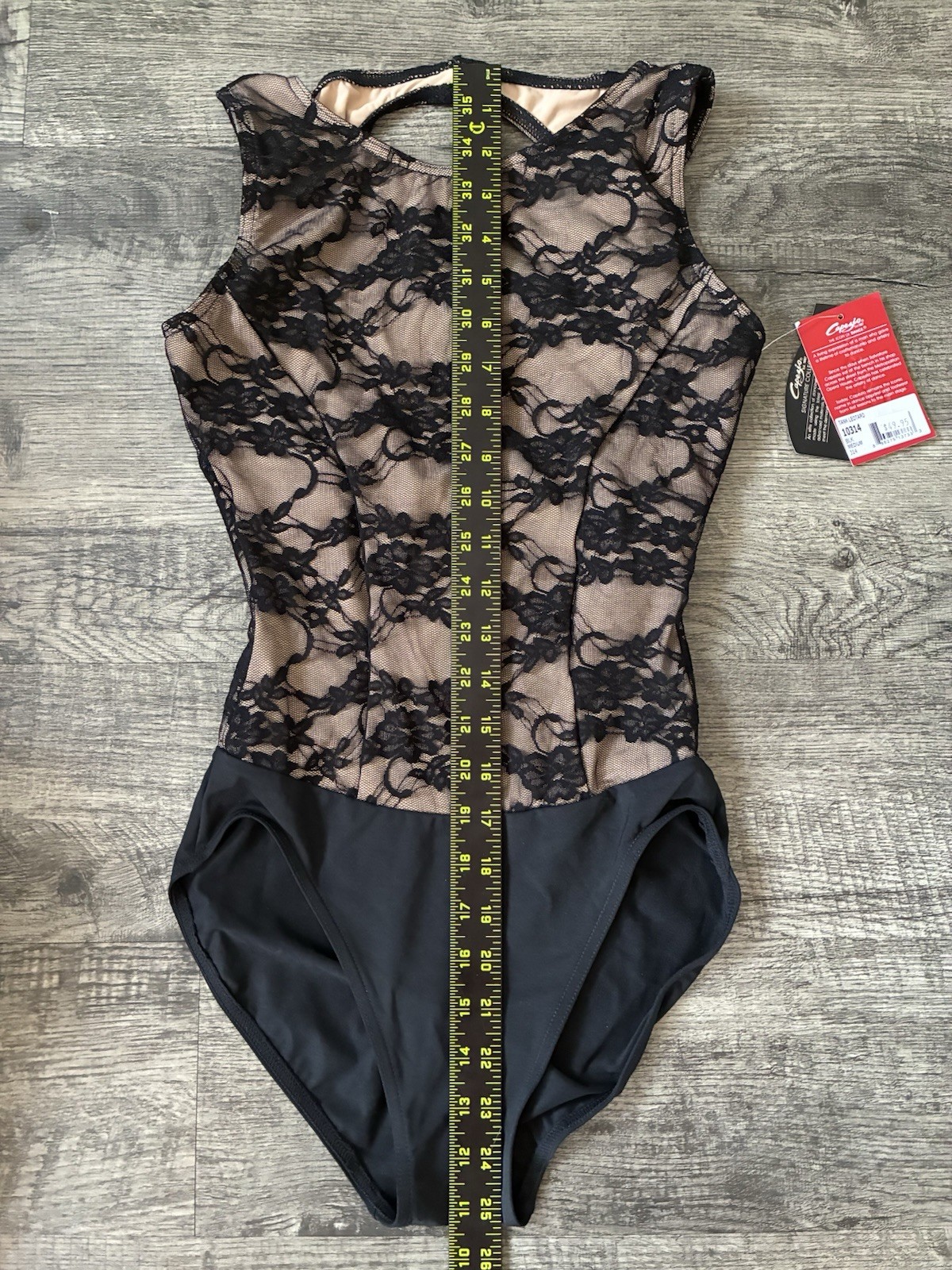 Capezio Leotard Medium Black Lace Overlay Open Back