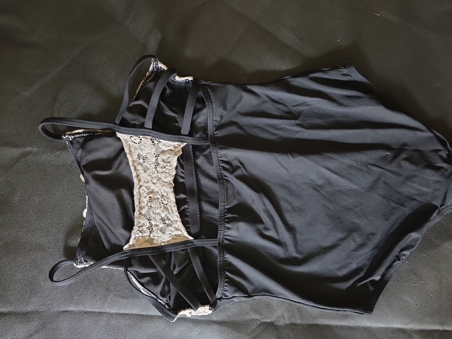 Capezio Black And Cream Lace And Cut Out Back With Straps Dance Leotard- A SM