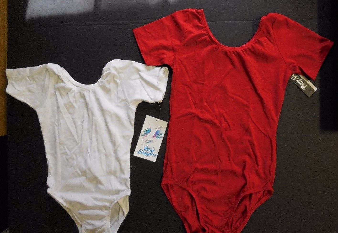 NWT Body Wrappers short sleeve nylon leotards ch/ladies white red #108 & 208