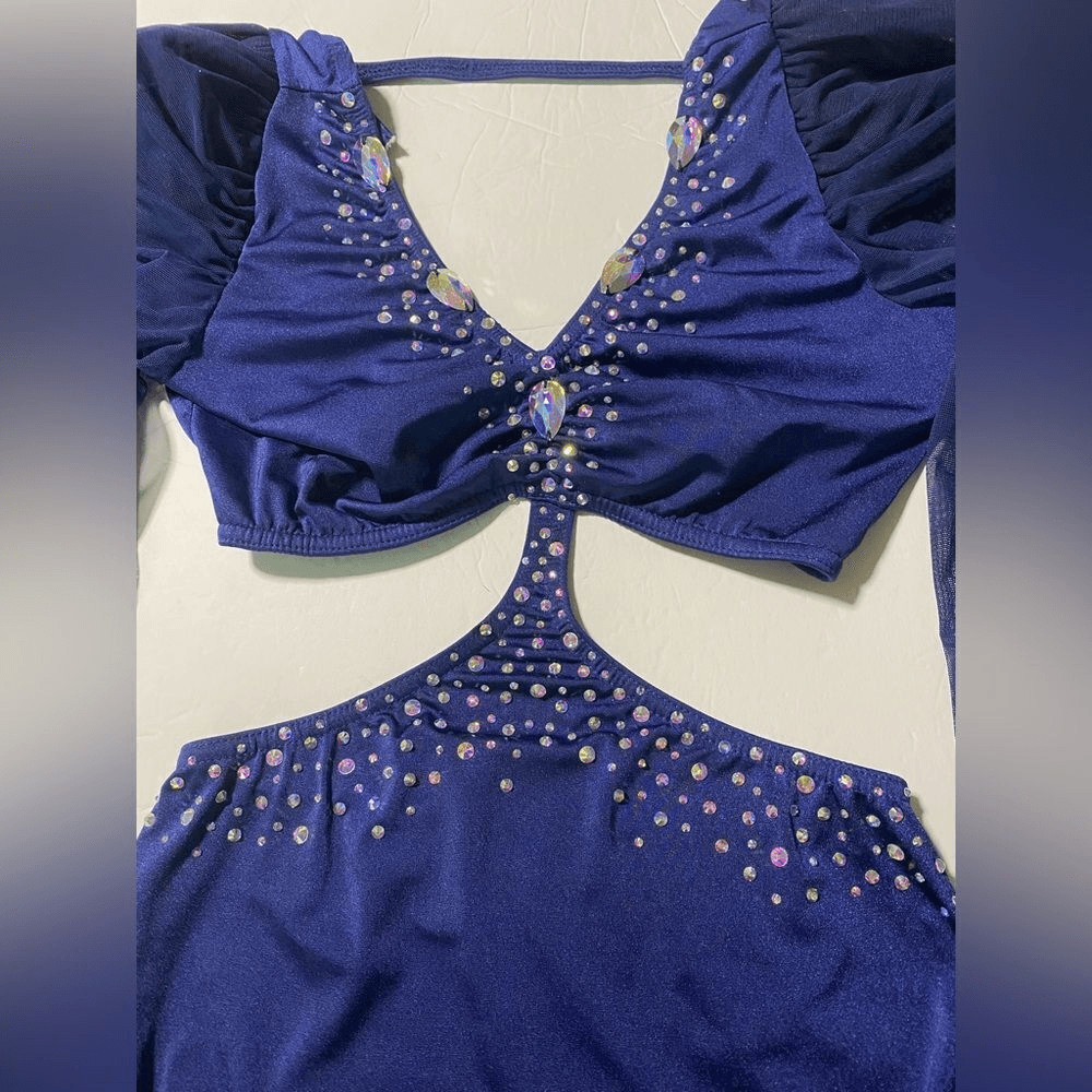 Kelle Competition Dance Costume Navy Blue Long Sleeve Lyrical Solo Adult Medium