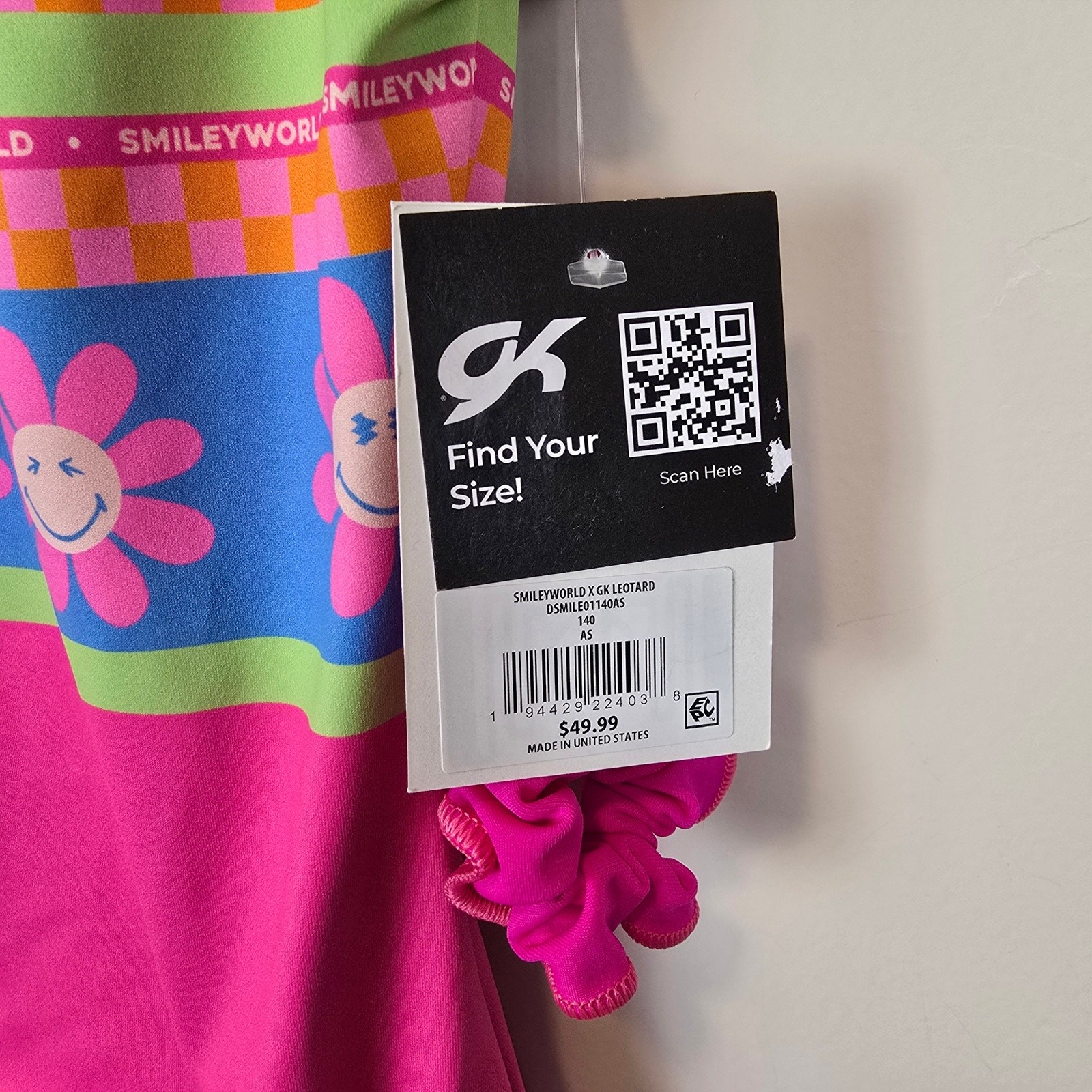 GK Elite Adult Sz S AS Smileyworld Tank Leotard & Scrunchie Gymnastics