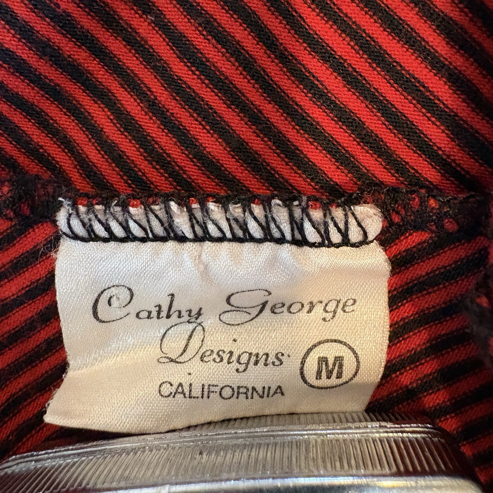 Cathy George Designs CA Leotard Med Red Navy Stripe V-Neck Sleeveless Stretch