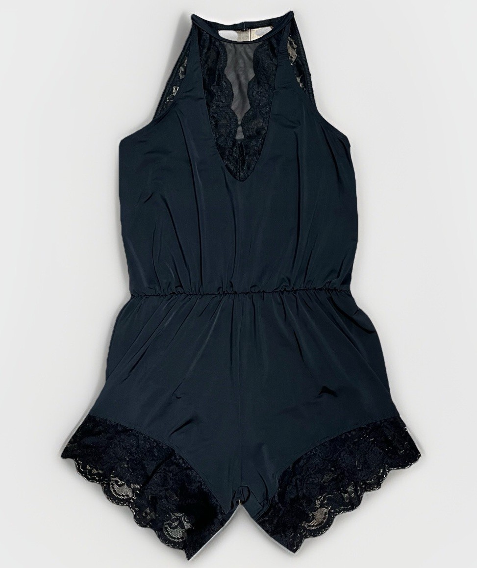 Balera Dancewear Lace Trimmed High Neck Sexy Babydoll Size LC Black Bodysuit