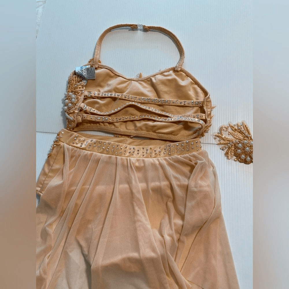 Glamour Dance Costume peach Champagne 2 Piece Pearl Lyrical Contemporary XLC SA