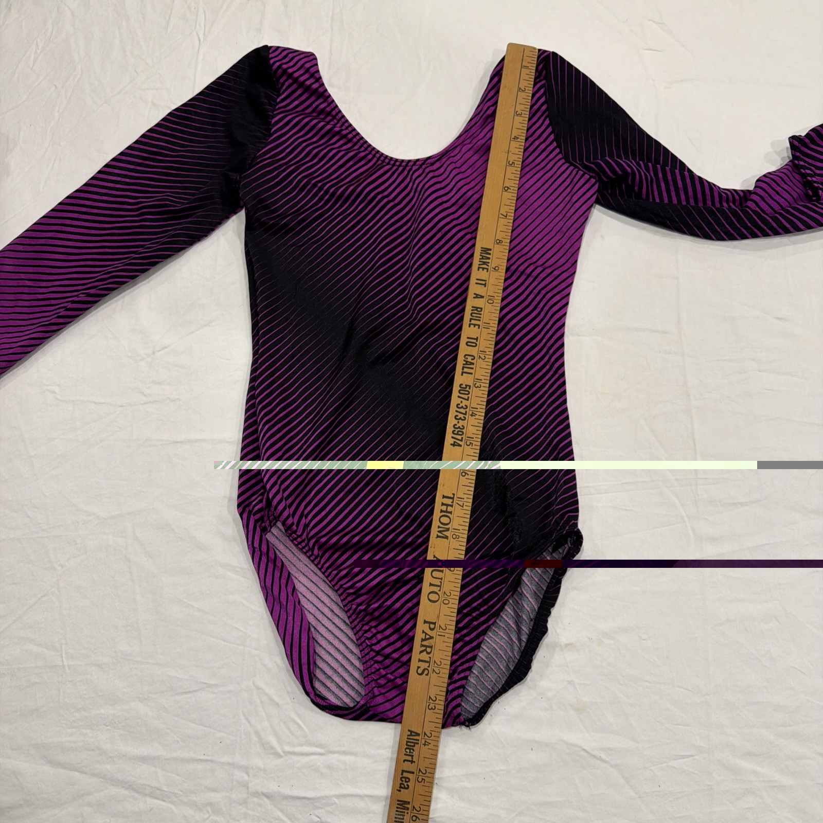Vintage Danskin Purple Black Stripes Long Sleeve Leotard Size M Adult Dance