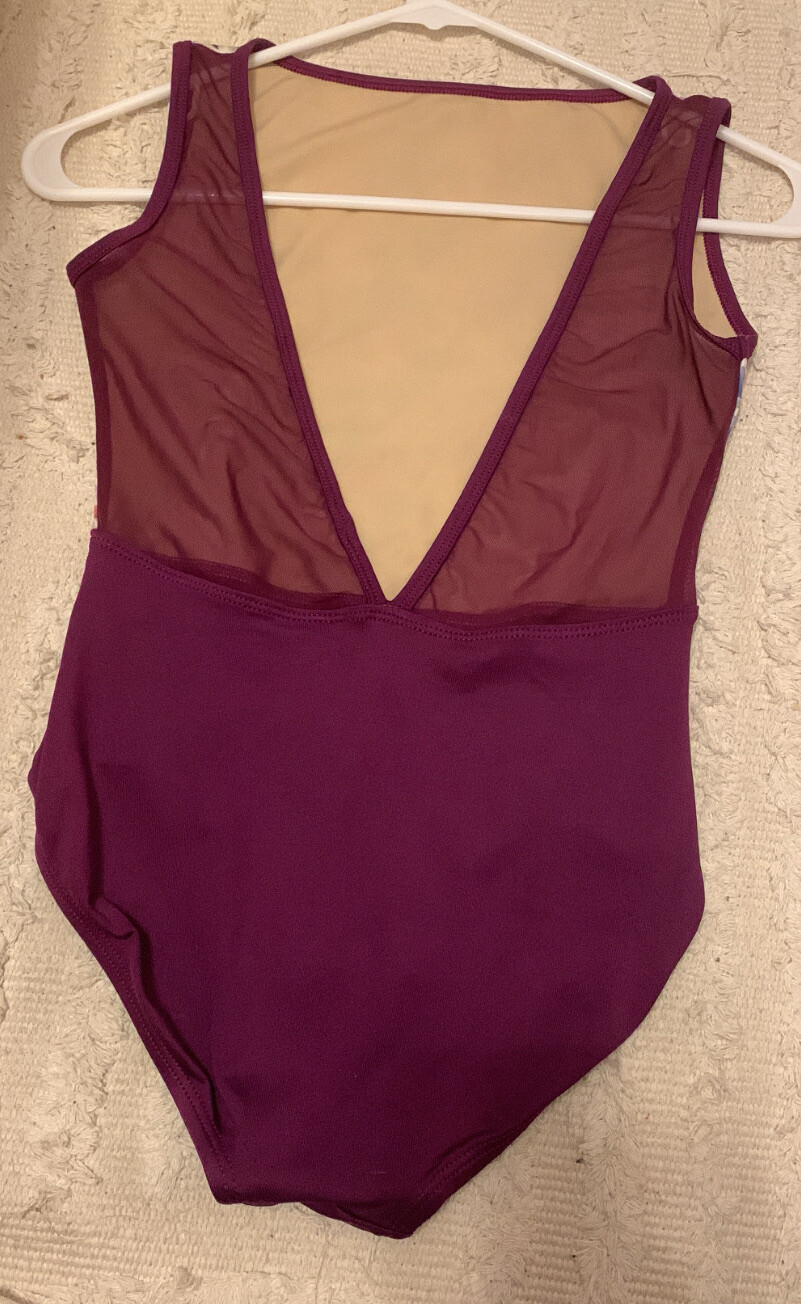 Suffolk Leotard- size small purple, flowers, mesh back
