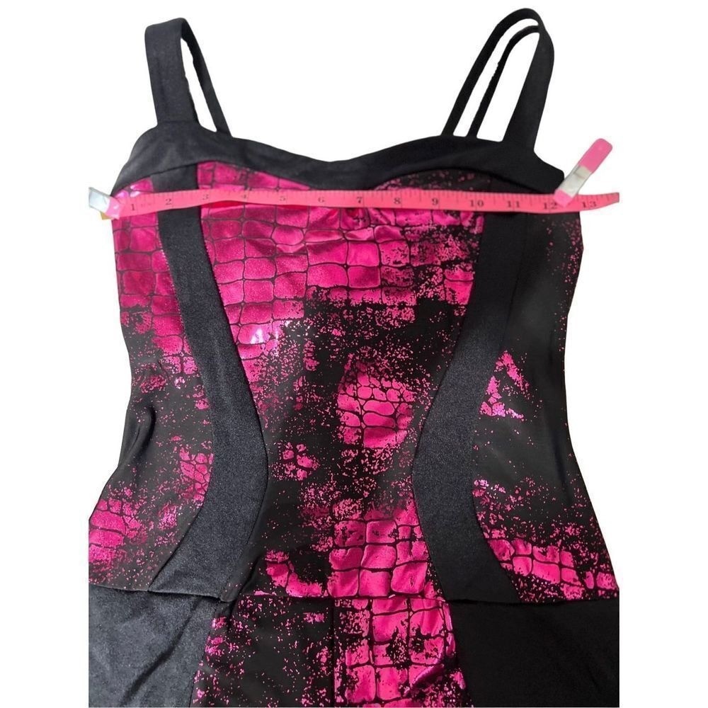 Kelle Metallic Pink Black Dance Costume Biketard Teen Jazz Lyrical Recital