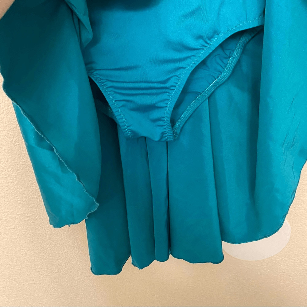 Custom solo dance costume leotard dress lyrical teal rhinestone embellished XSA