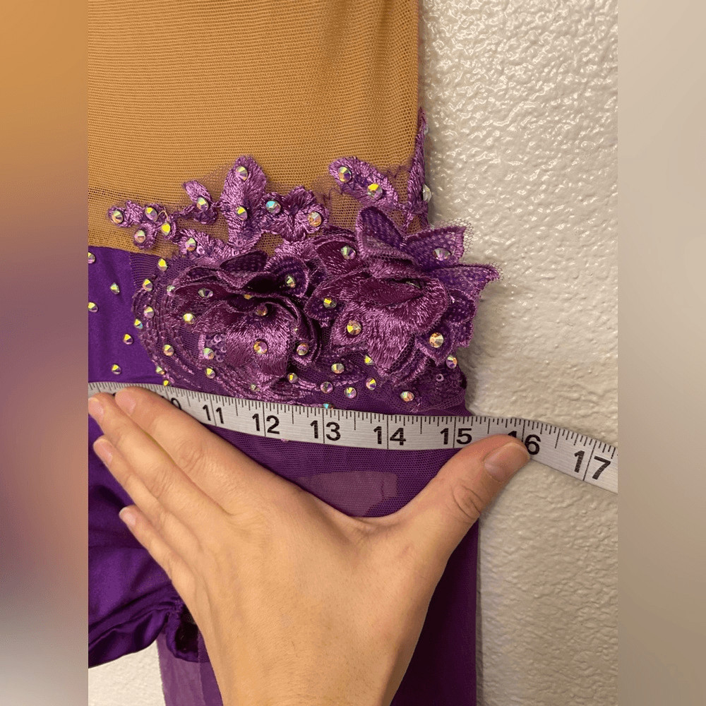 Custom Solo lyrical embellished rhinestone Dance Costume purple leotard dress MA