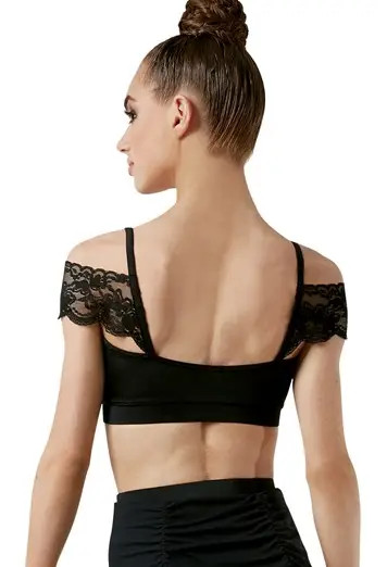 WEISSMAN V-Neck Crop Top with Lace SA Mulberry/Black Size SA
