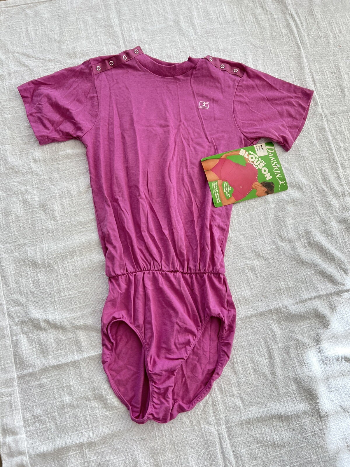NWT Vintage DANSKIN Blouson Leotard One-Piece Purple Cotton Blend Sz Large USA