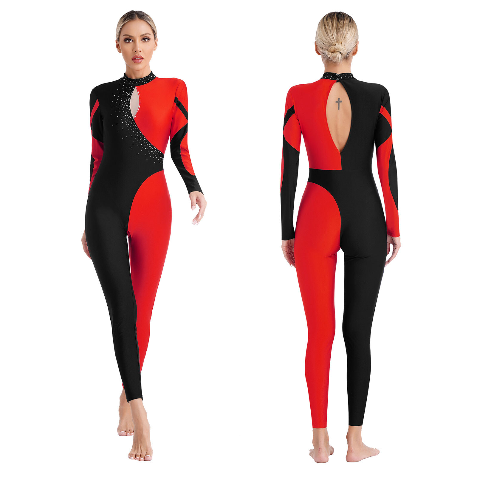 Womens Gymnastics One Piece Leotard Acrobatics Dancewear Glittery Jumpsuit Yoga
